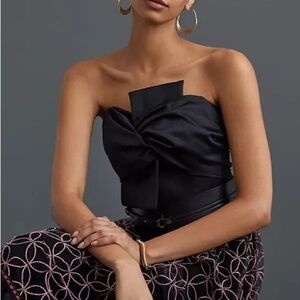 Anthropologie Black Strapless Bow Top